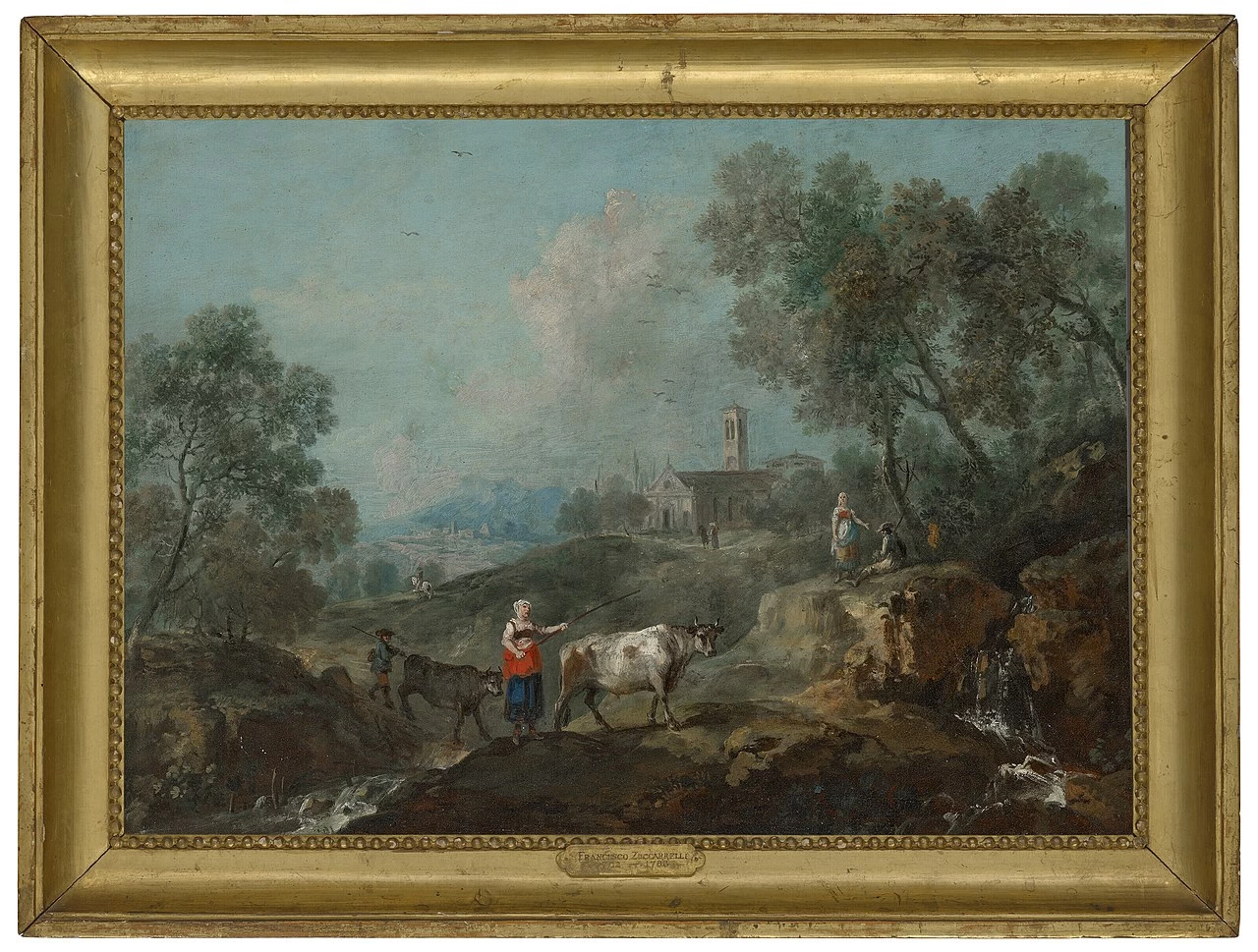 Paesaggio con pastori e chiesa